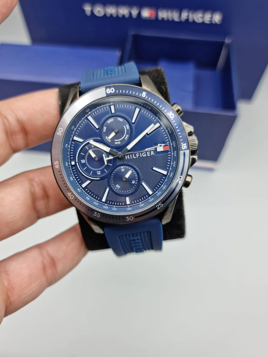  Shop Authentic Tommy Hilfiger Bank Blue Dial Blue Rubber Strap Watch for Men - 1791721 - Luxxuri