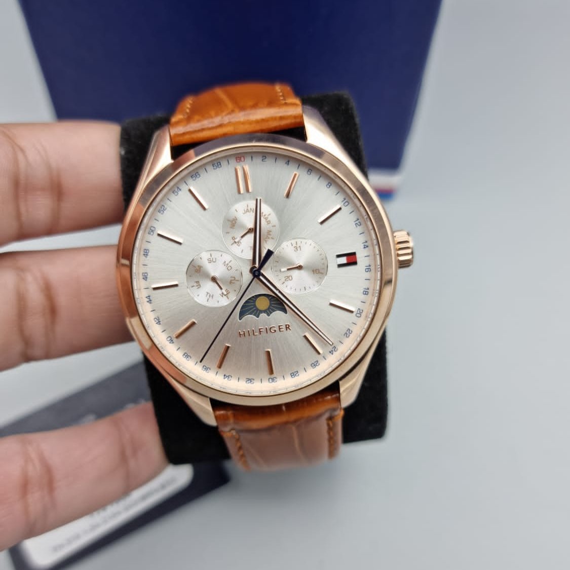  Shop Authentic Tommy Hilfiger Oliver Chronograph White Dial Brown Leather Strap Watch for Men - 1791306 - Luxxuri