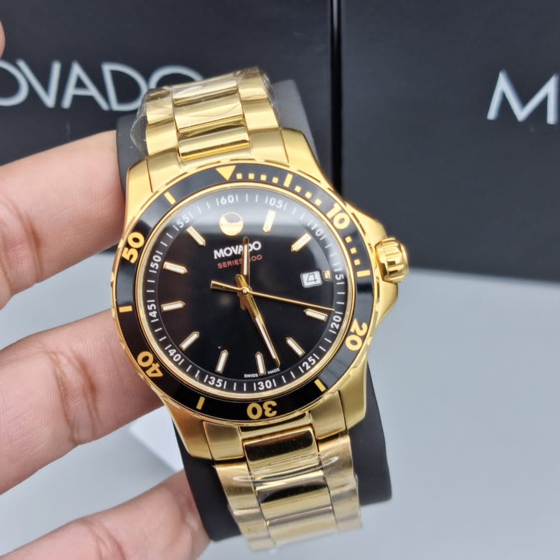  Shop Authentic Movado Series 800 Black Dial Gold Steel Strap Watch For Men - 2600145 - Luxxuri