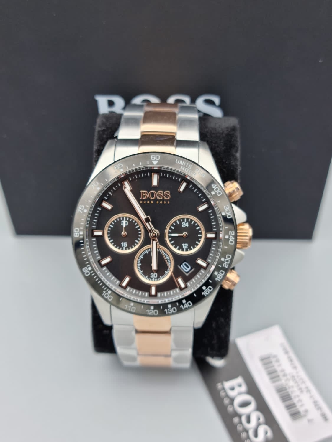  Shop Authentic Hugo Boss Here Chronograph Black Dial Two Tone Steel Strap Watch for Men - 1513757 - Luxxuri
