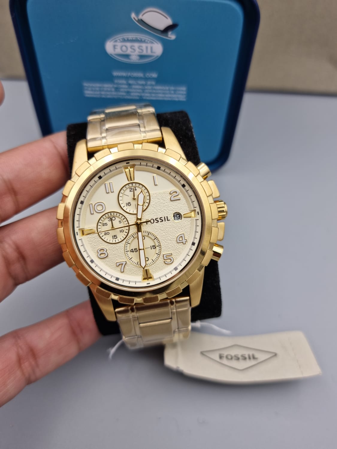  Shop Authentic Fossil Dean Chronograph Champagne Dial Gold Steel Strap Watch for Men - FS4867 - Luxxuri