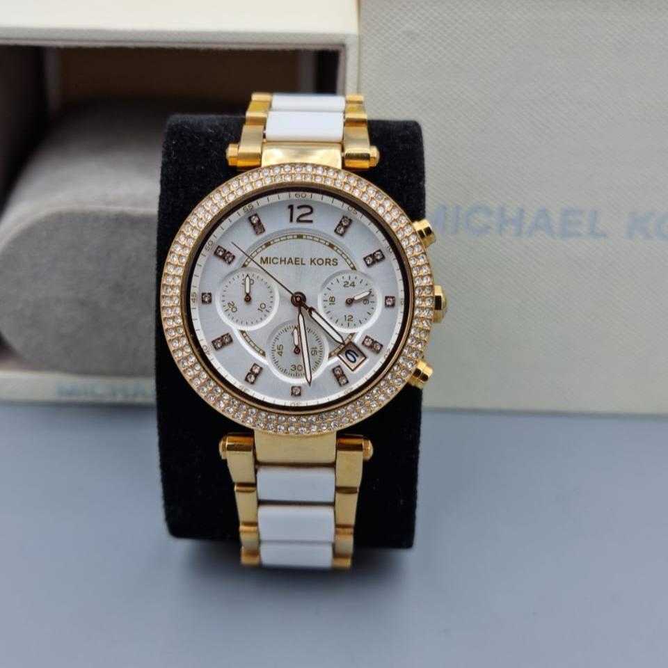  Shop Authentic Michael Kors Parker Chronograph Silver Dial Two Tone Steel Strap Watch For Women - MK5687 - Luxxuri