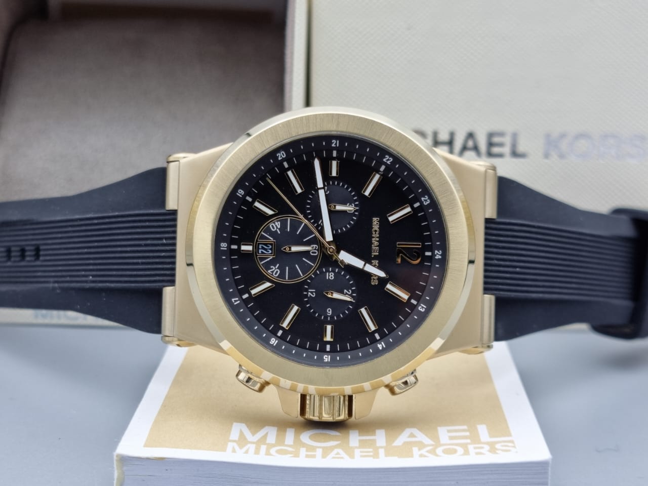  Shop Authentic Michael Kors Dylan Chronograph Black Dial Black Rubber Strap Watch for Men - MK8445 - Luxxuri