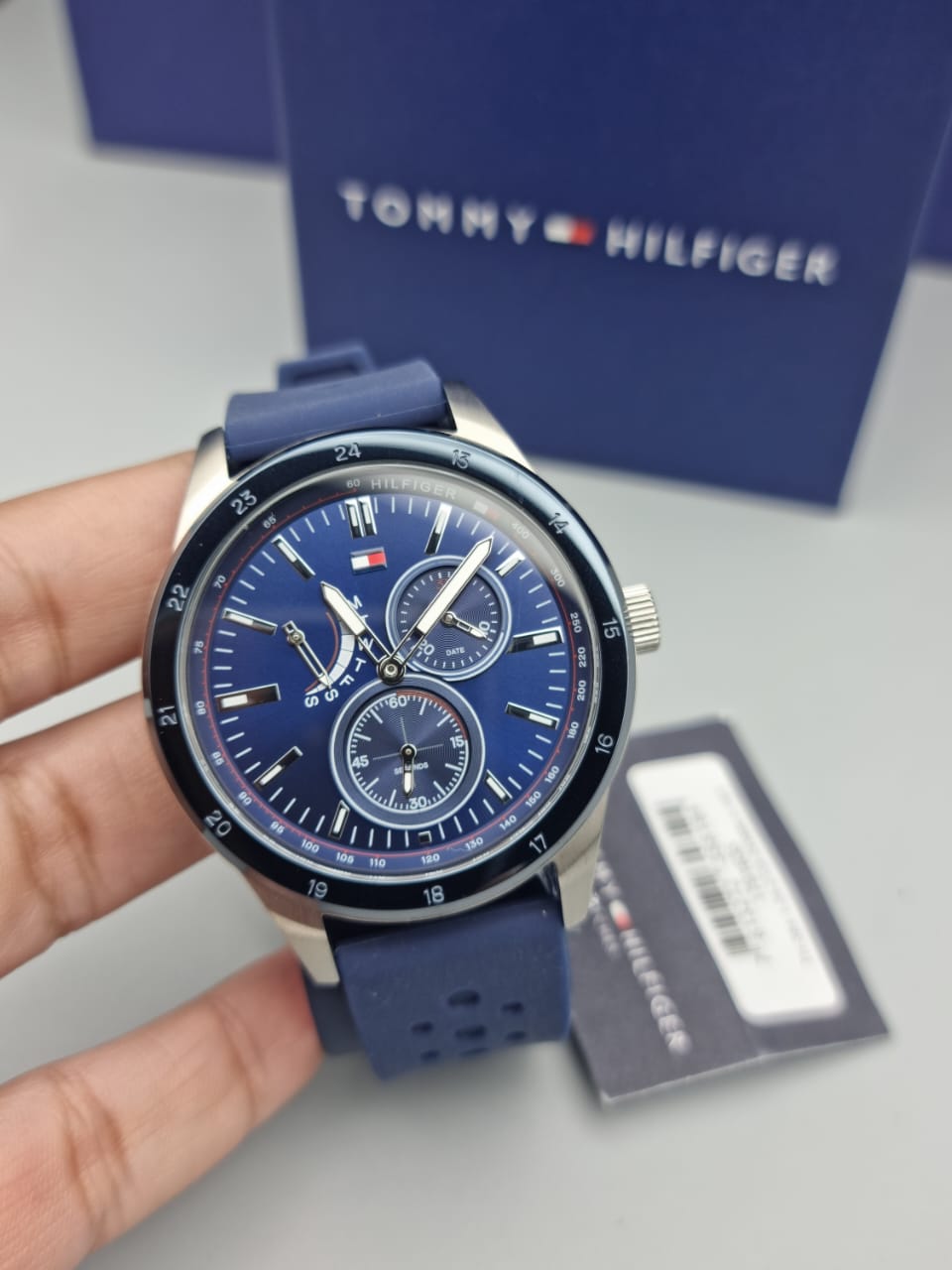 Shop Authentic Tommy Hilfiger Austin Quartz Blue Dial Blue Rubber Strap Watch for Men - 1791635 - Luxxuri