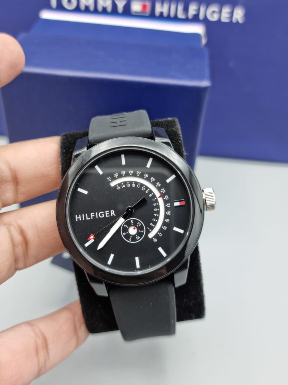  Shop Authentic Tommy Hilfiger Denim Quartz Black Dial Black Rubber Strap Watch for Men - 1791483 - Luxxuri