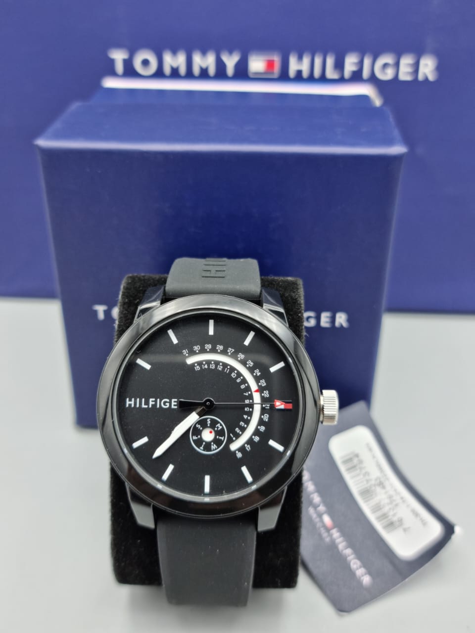  Shop Authentic Tommy Hilfiger Denim Quartz Black Dial Black Rubber Strap Watch for Men - 1791483 - Luxxuri