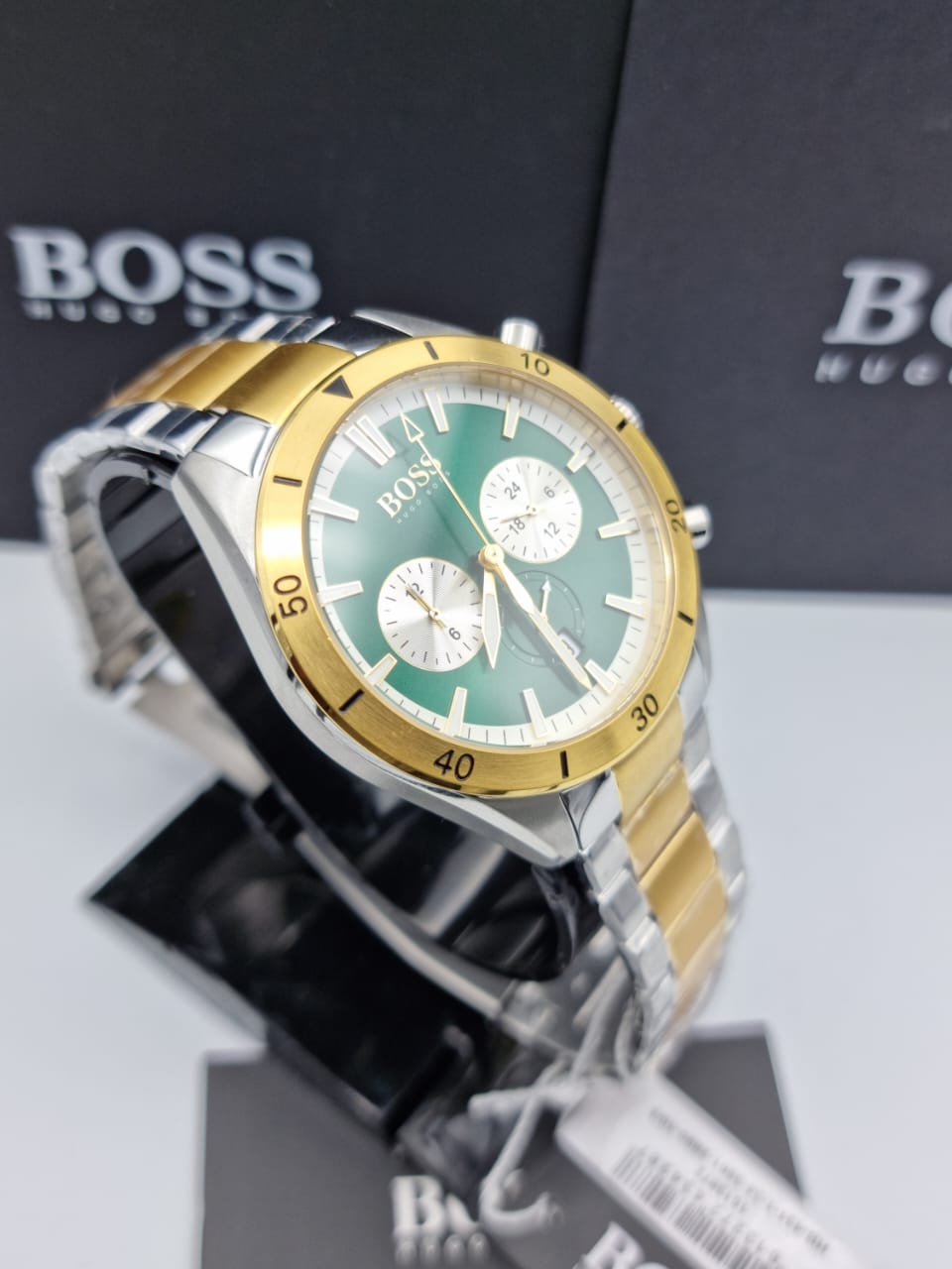  Shop Authentic Hugo Boss Santiago Green Dial Two Tone Steel Strap Watch for Men - 1513872 - Luxxuri