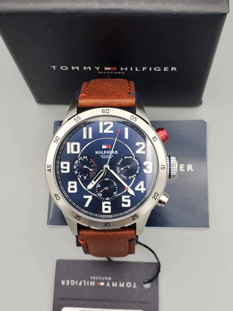  Shop Authentic Tommy Hilfiger Trent Quartz Blue Dial Brown Leather Strap Watch for Men - 1791066 - Luxxuri