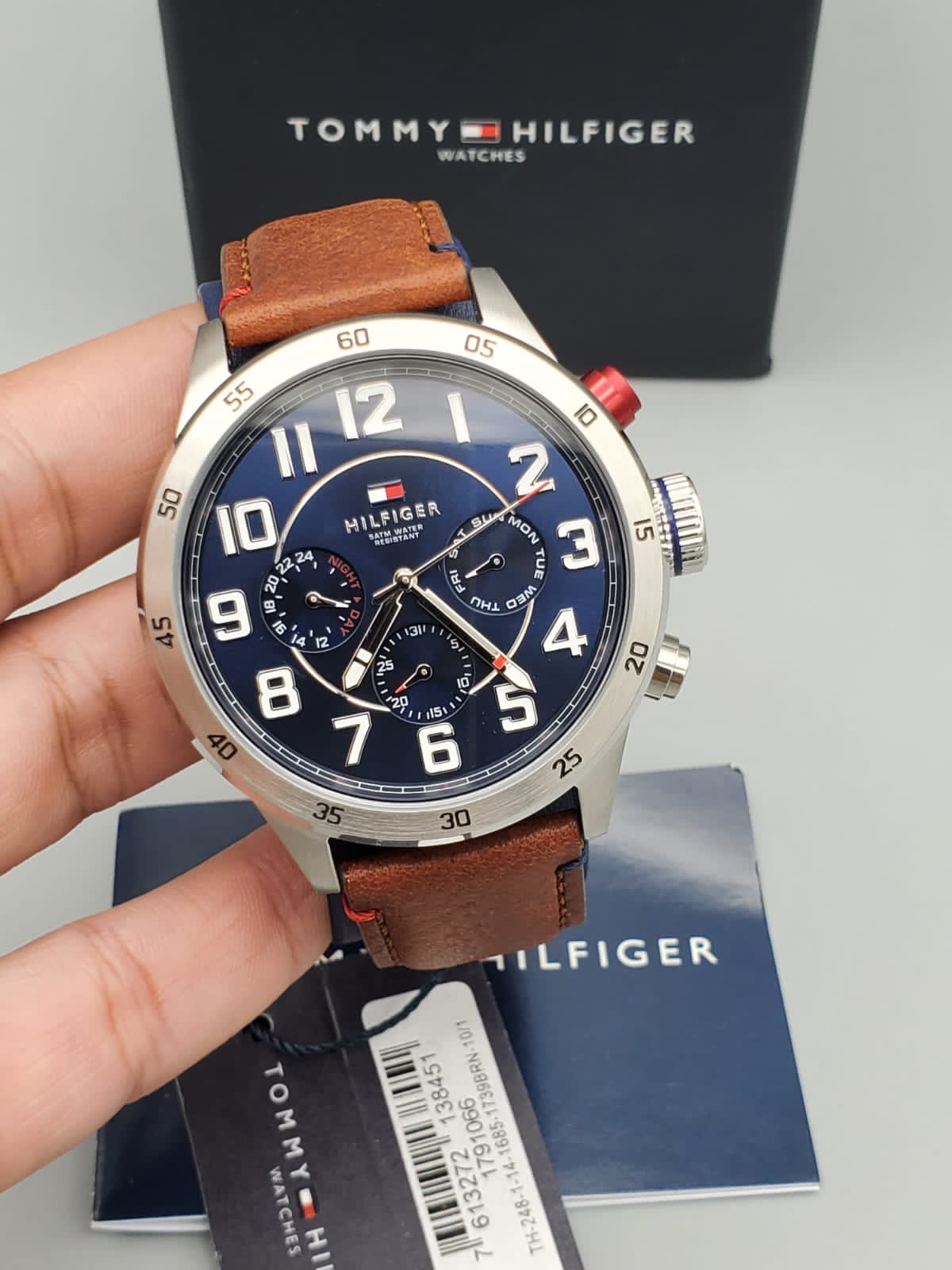  Shop Authentic Tommy Hilfiger Trent Quartz Blue Dial Brown Leather Strap Watch for Men - 1791066 - Luxxuri