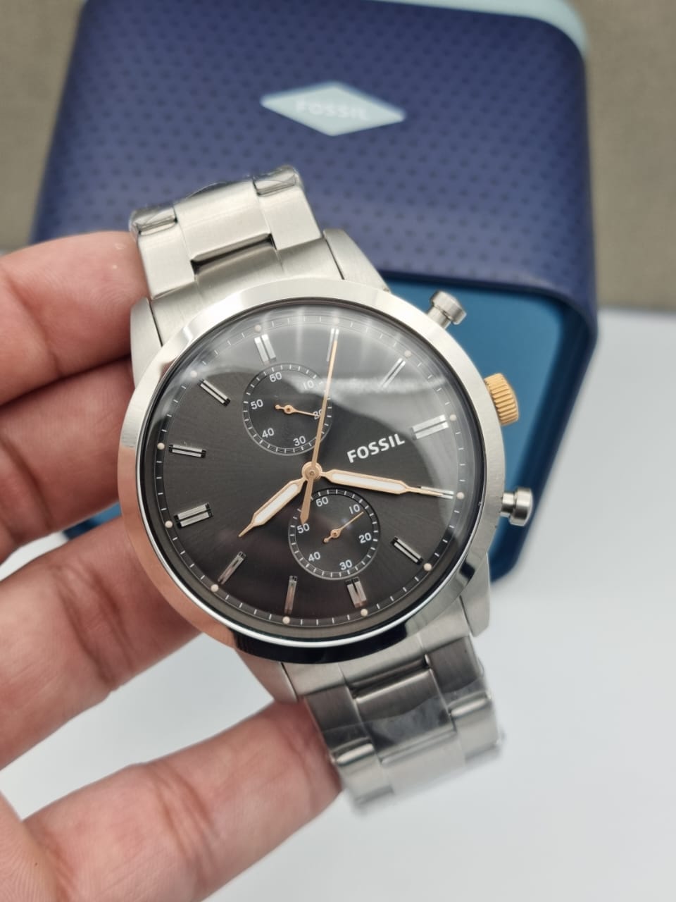  Shop Authentic Fossil Townsman Chronograph Grey Dial Silver Steel Strap Watch for Men - FS5407 - Luxxuri