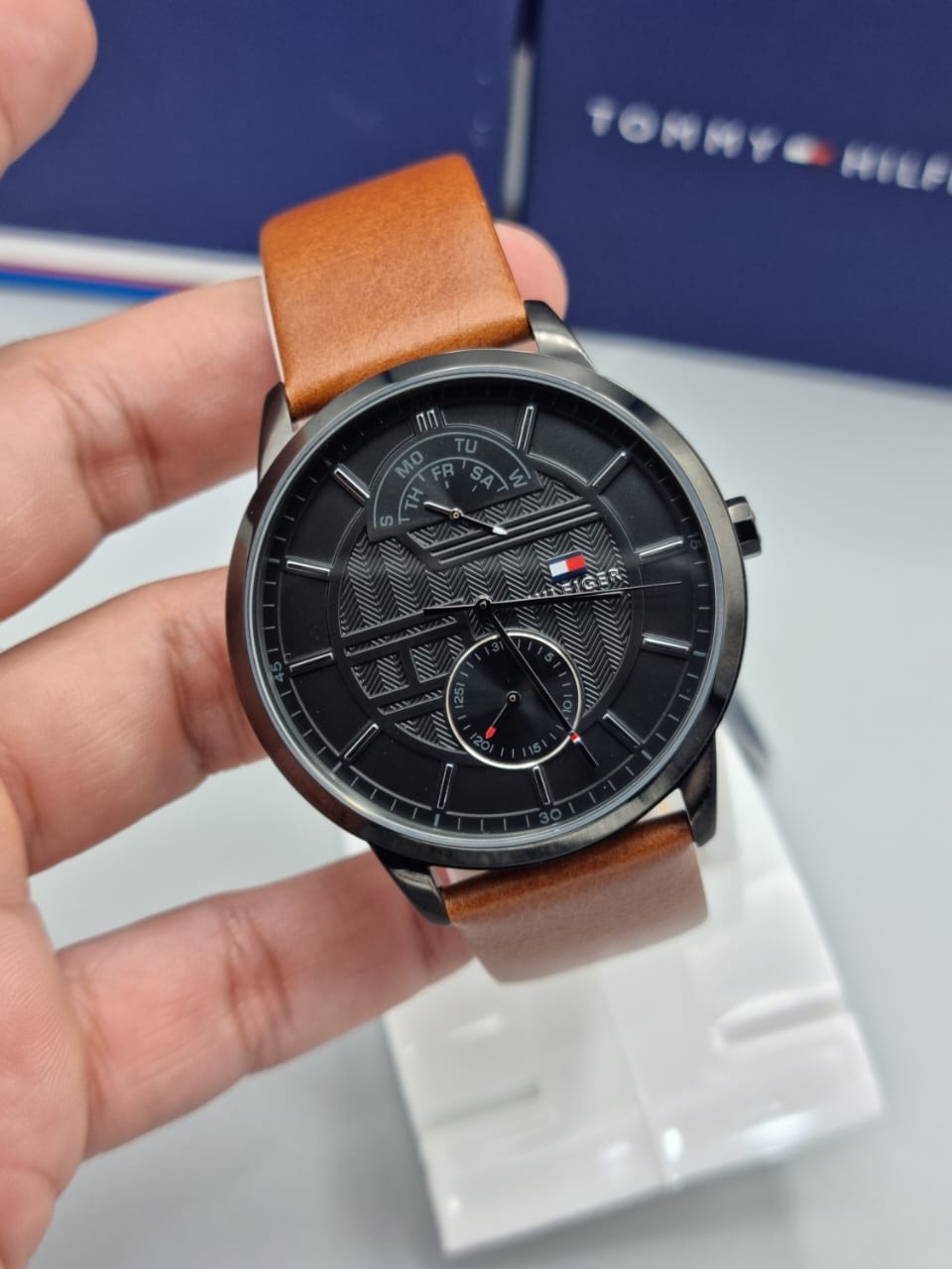  Shop Authentic Tommy Hilfiger Hunter Black Dial Brown Leather Strap Watch for Men - 1791604 - Luxxuri
