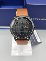  Shop Authentic Tommy Hilfiger Hunter Black Dial Brown Leather Strap Watch for Men - 1791604 - Luxxuri