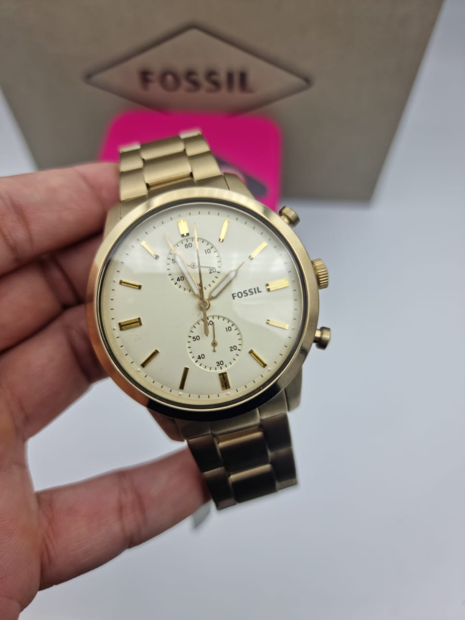  Shop Authentic Fossil Townsman Chronograph White Dial Gold Steel Strap Watch for Men - FS5348 - Luxxuri