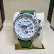  Shop Authentic Emporio Armani Chronograph White Dial Green Rubber Strap Watch For Men - AR11022 - Luxxuri