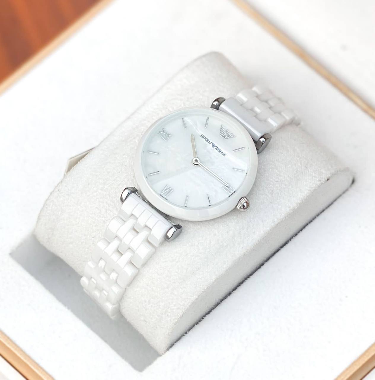  Shop Authentic Emporio Armani Giannti T Bar Quartz Mother of Pearl Dial White Steel Strap Watch For Women - AR1485 - Luxxuri