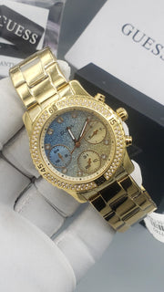  Shop Authentic Guess Confetti Diamonds Gold Dial Gold Steel Strap Watch for Women - W0774L2 - Luxxuri