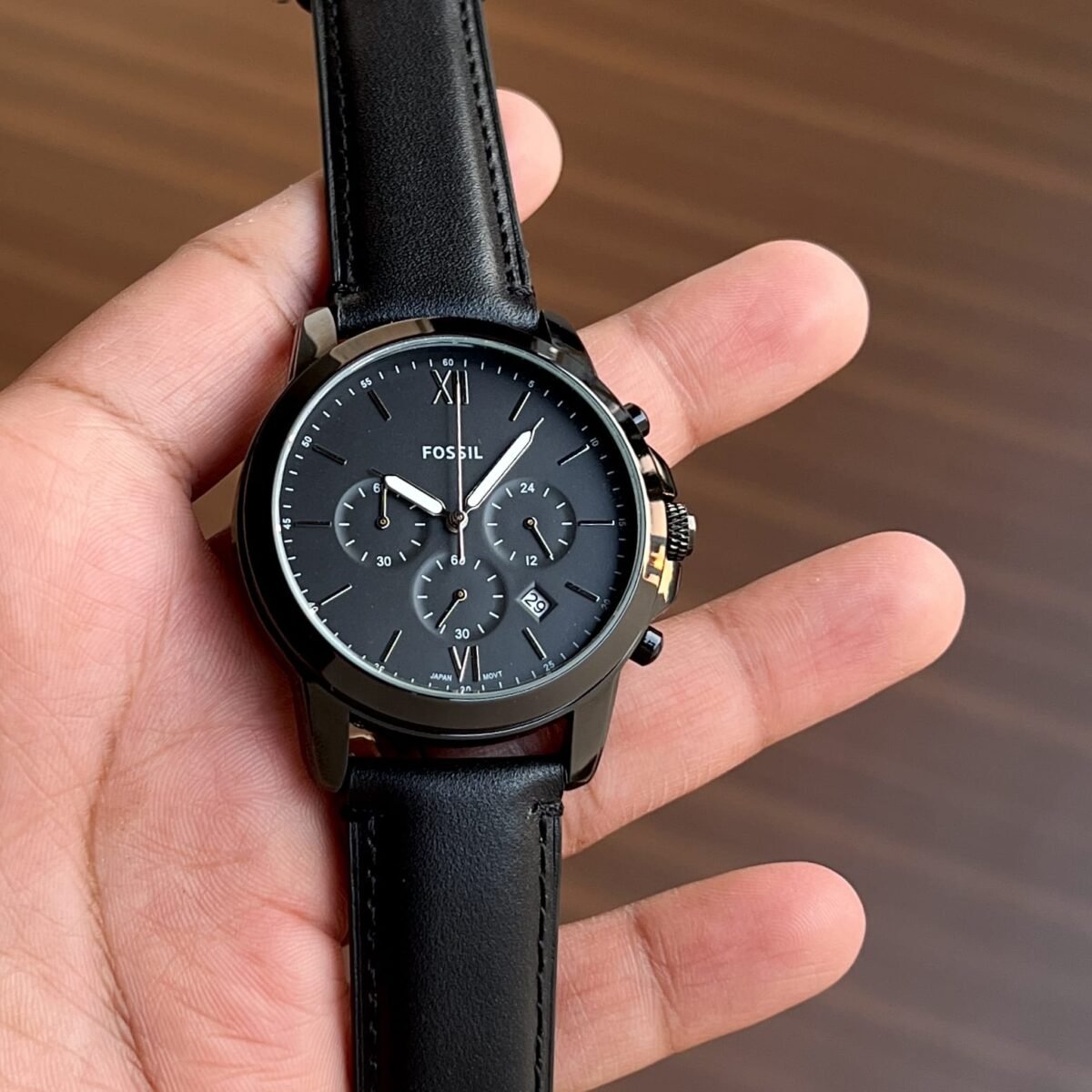  Shop Authentic Fossil Neutra Chronograph Black Dial Black Leather Strap Watch for Men - FS5503 - Luxxuri