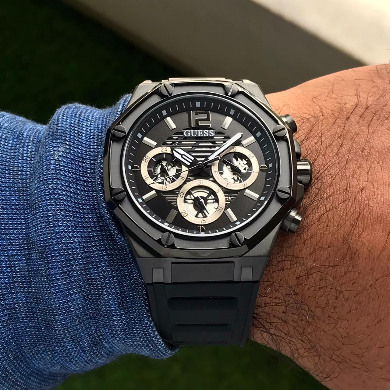  Shop Authentic Guess Momentum Black Dial Black Rubber Strap Watch for Men - GW0263G4 - Luxxuri