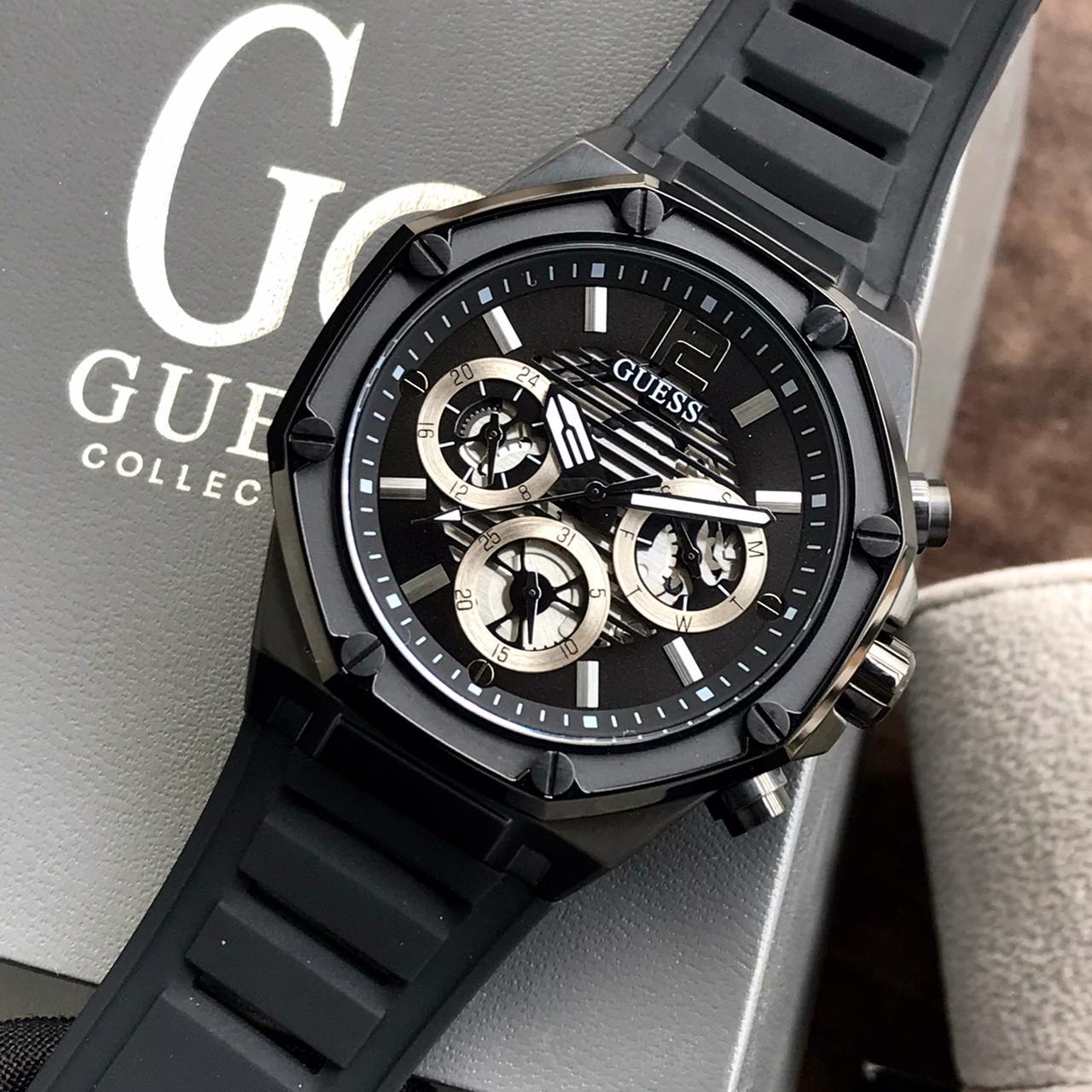  Shop Authentic Guess Momentum Black Dial Black Rubber Strap Watch for Men - GW0263G4 - Luxxuri