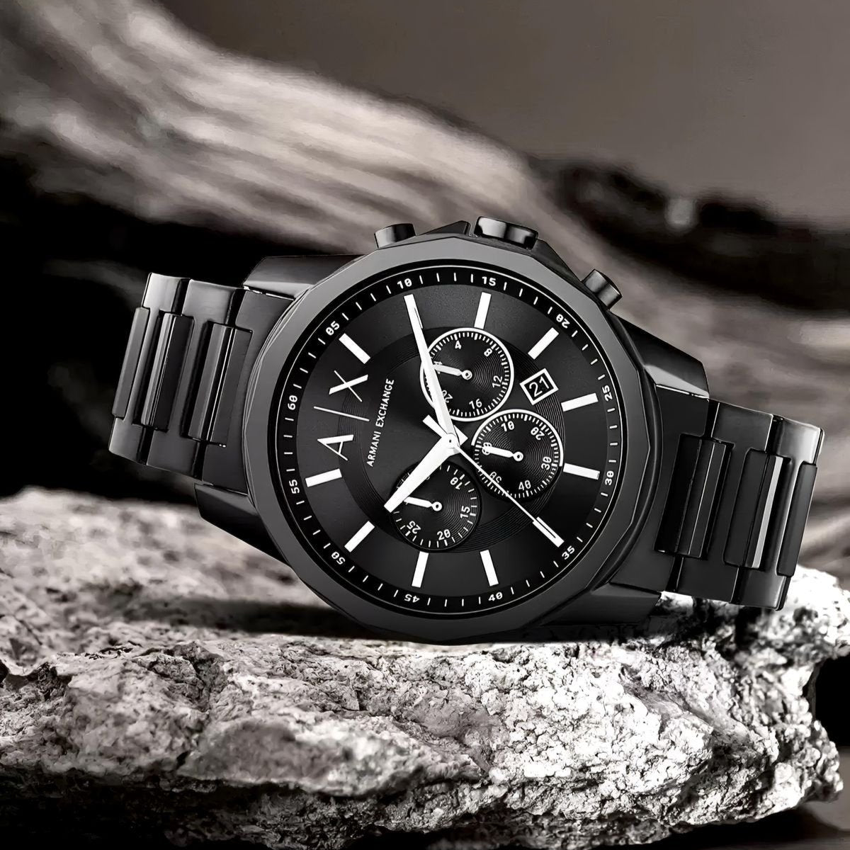  Shop Authentic Armani Exchange Banks Chronograph Black Dial Black Steel Strap Watch For Men - AX1722 - Luxxuri
