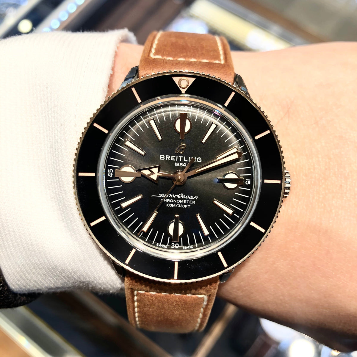  Shop Authentic Breitling Superocean Heritage '57 Black Dial Brown Leather Strap Watch for Men - U10370121B1X1 - Luxxuri