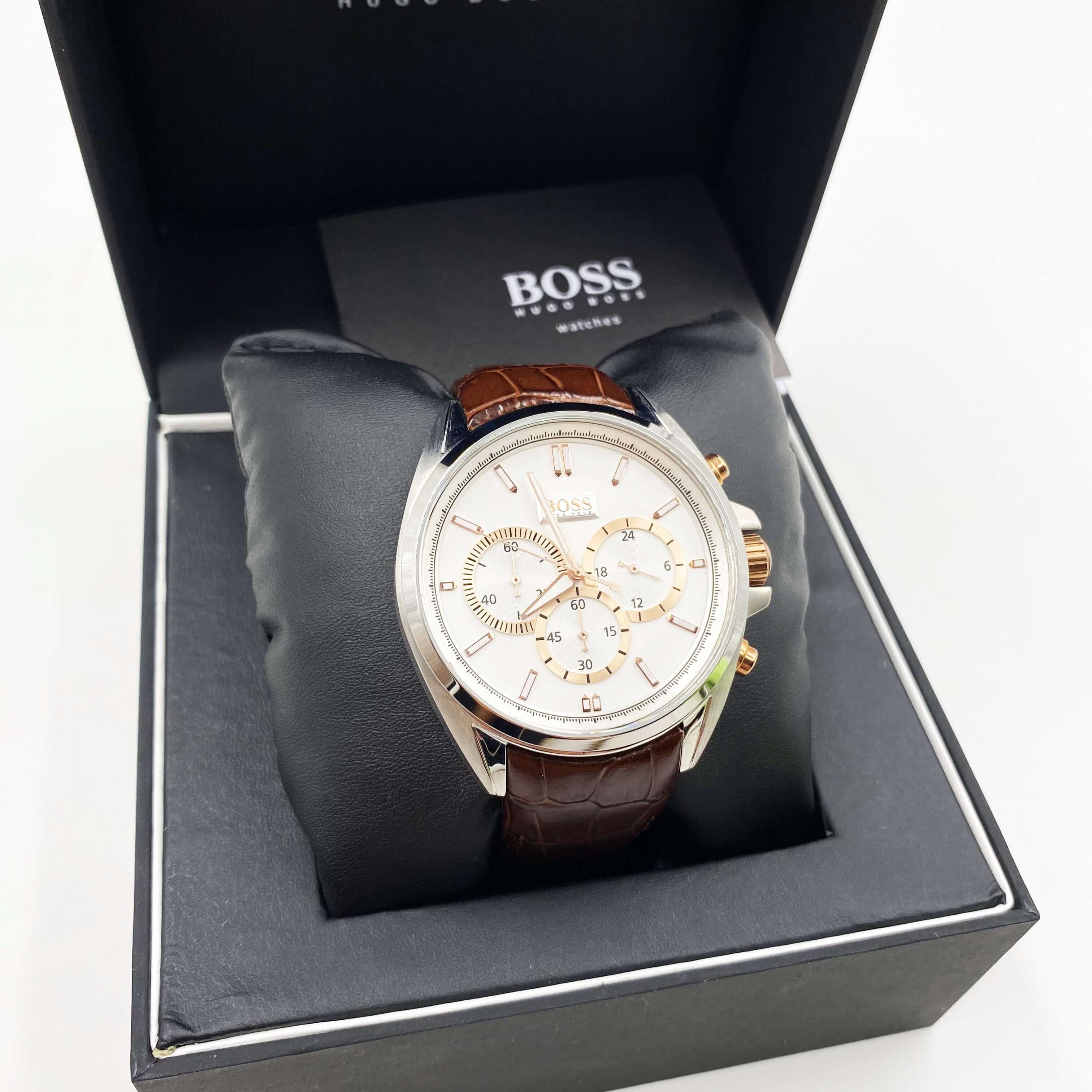  Shop Authentic Hugo Boss Driver Chronograph Silver Dial Brown Leather Strap Watch For Men - 1512881 - Luxxuri
