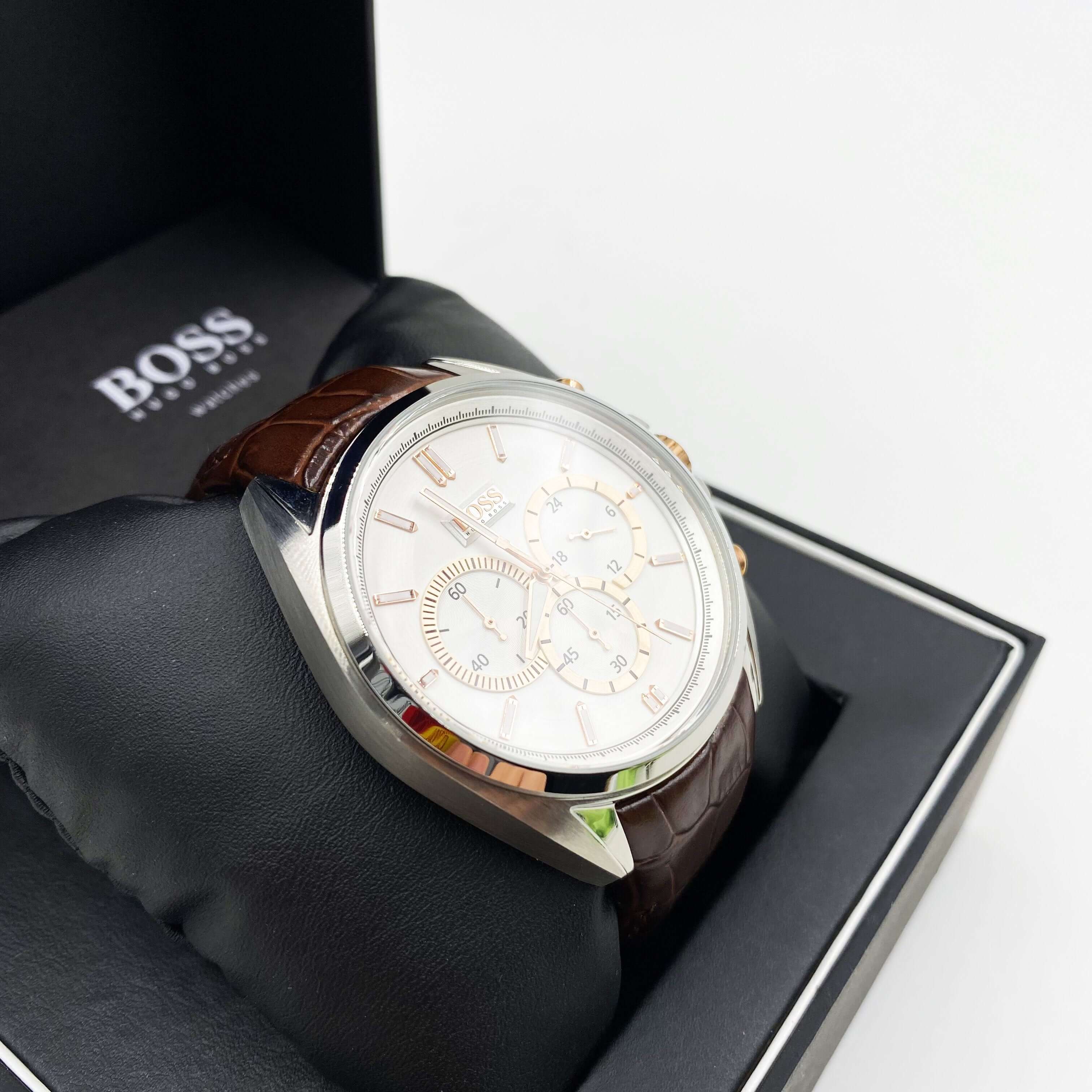  Shop Authentic Hugo Boss Driver Chronograph Silver Dial Brown Leather Strap Watch For Men - 1512881 - Luxxuri