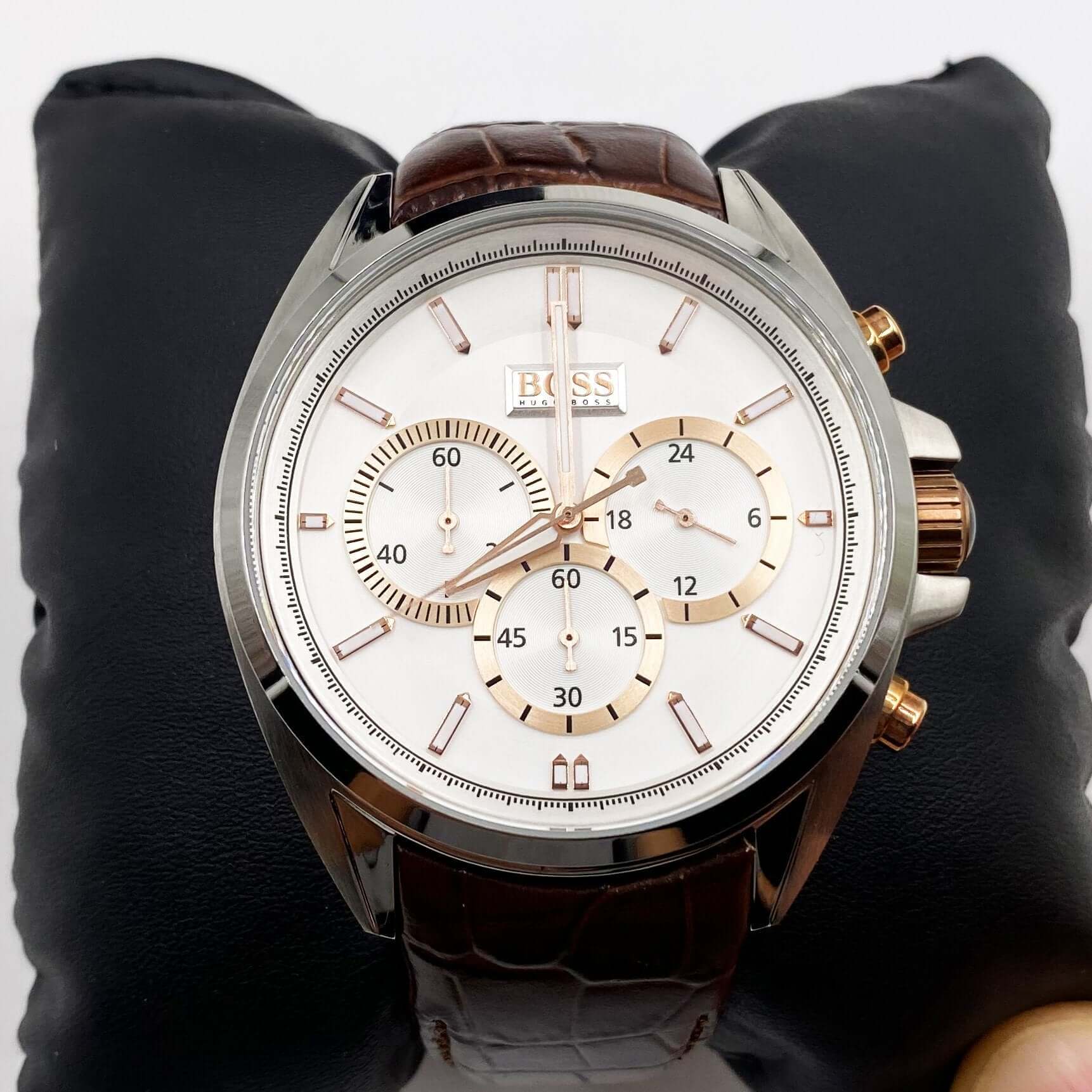  Shop Authentic Hugo Boss Driver Chronograph Silver Dial Brown Leather Strap Watch For Men - 1512881 - Luxxuri
