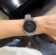  Shop Authentic Emporio Armani Luigi Chronograph Black Dial Silver Mesh Bracelet Watch For Men - AR1811 - Luxxuri