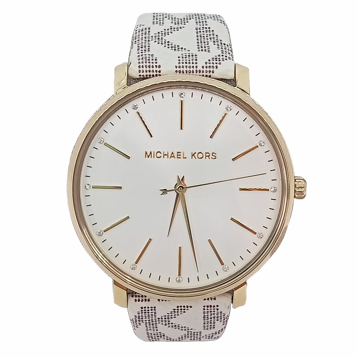  Shop Authentic Michael Kors Pyper Quartz Silver Dial White Leather Strap Watch For Women - MK2858 - Luxxuri