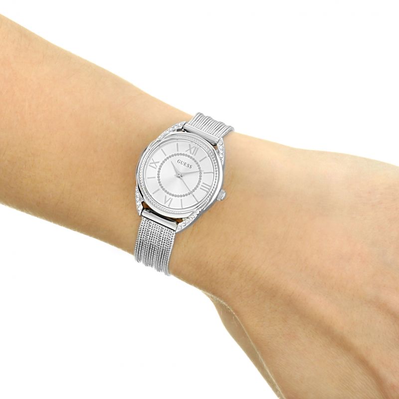  Shop Authentic Guess Whisper Silver Dial Silver Mesh Bracelet Watch for Women - W1084L1 - Luxxuri