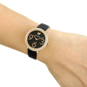  Shop Authentic Swarovski Crystal Frost Black Dial Black Leather Strap Watch for Women - 5484058 - Luxxuri