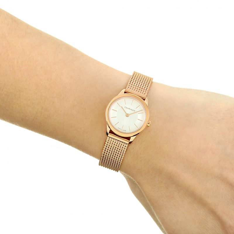  Shop Authentic Calvin Klein Minimal White Dial Rose Gold Mesh Bracelet Watch for Women - K3M23626 - Luxxuri
