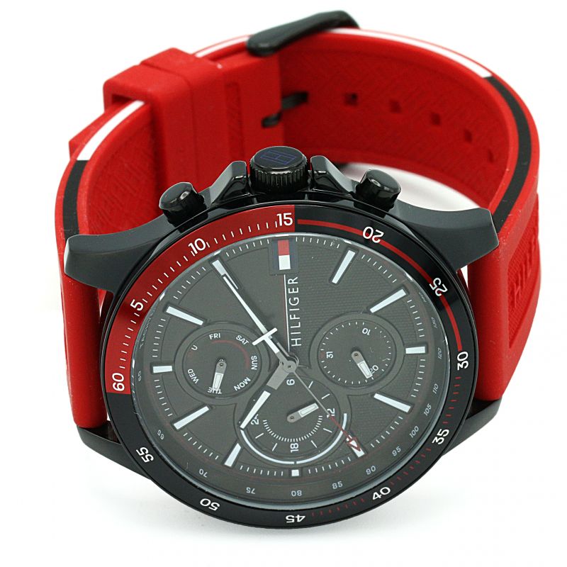  Shop Authentic Tommy Hilfiger Multifunction Quartz Black Dial Red Rubber Strap Watch for Men  - 1791722 - Luxxuri