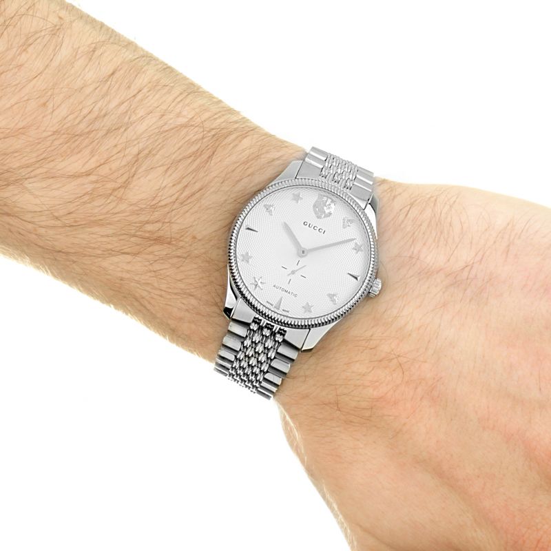  Shop Authentic Gucci G Timeless Automatic Silver Dial Silver Steel Strap Watch for Men - YA126354 - Luxxuri