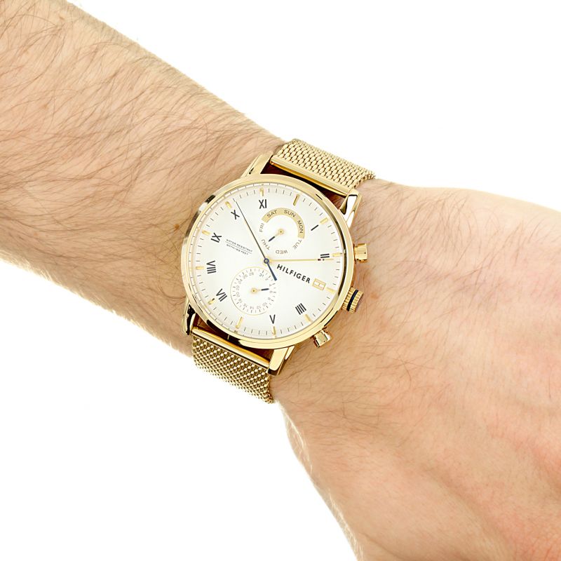  Shop Authentic Tommy Hilfiger Kane White Dial Gold Mesh Bracelet Watch for Men - 1710403 - Luxxuri