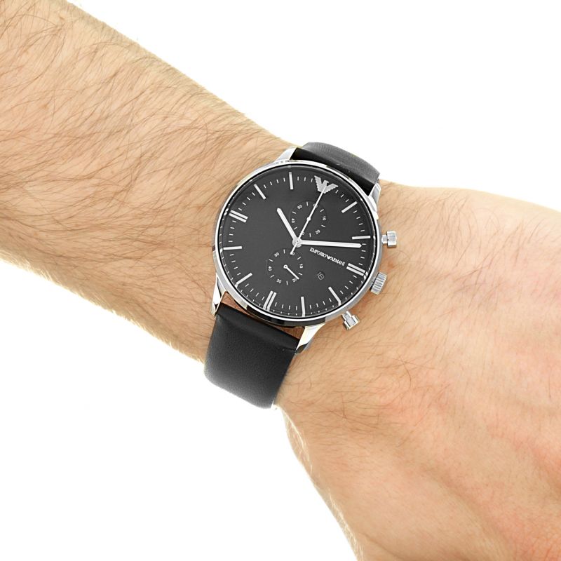  Shop Authentic Emporio Armani Gianni Chronograph Black Dial Black Leather Strap Watch For Men - AR0397 - Luxxuri
