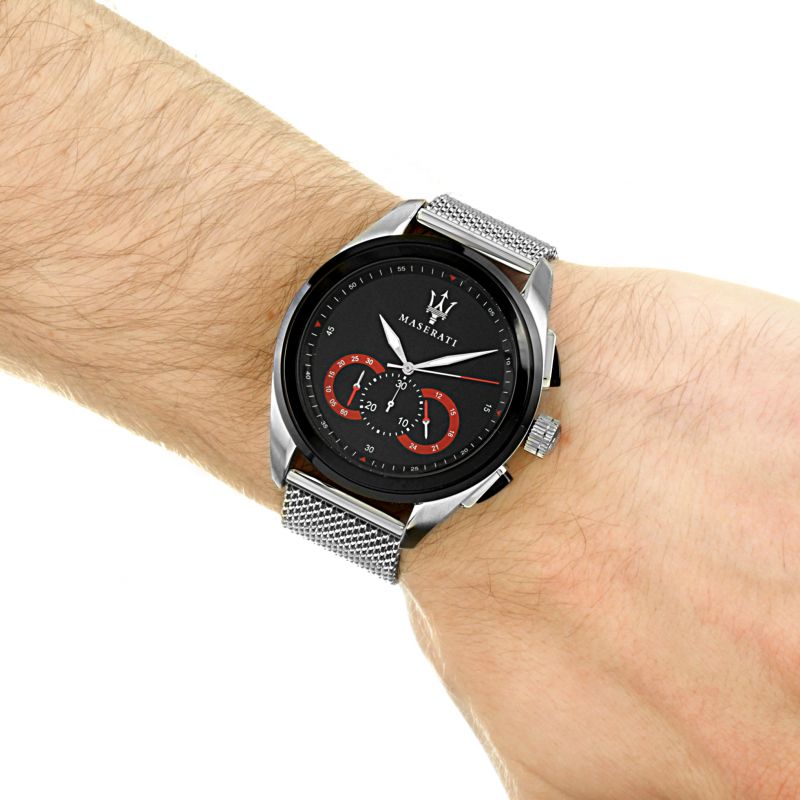  Shop Authentic Maserati Traguardo Black Dial Silver Mesh Bracelet Watch For Men - R8873612005 - Luxxuri