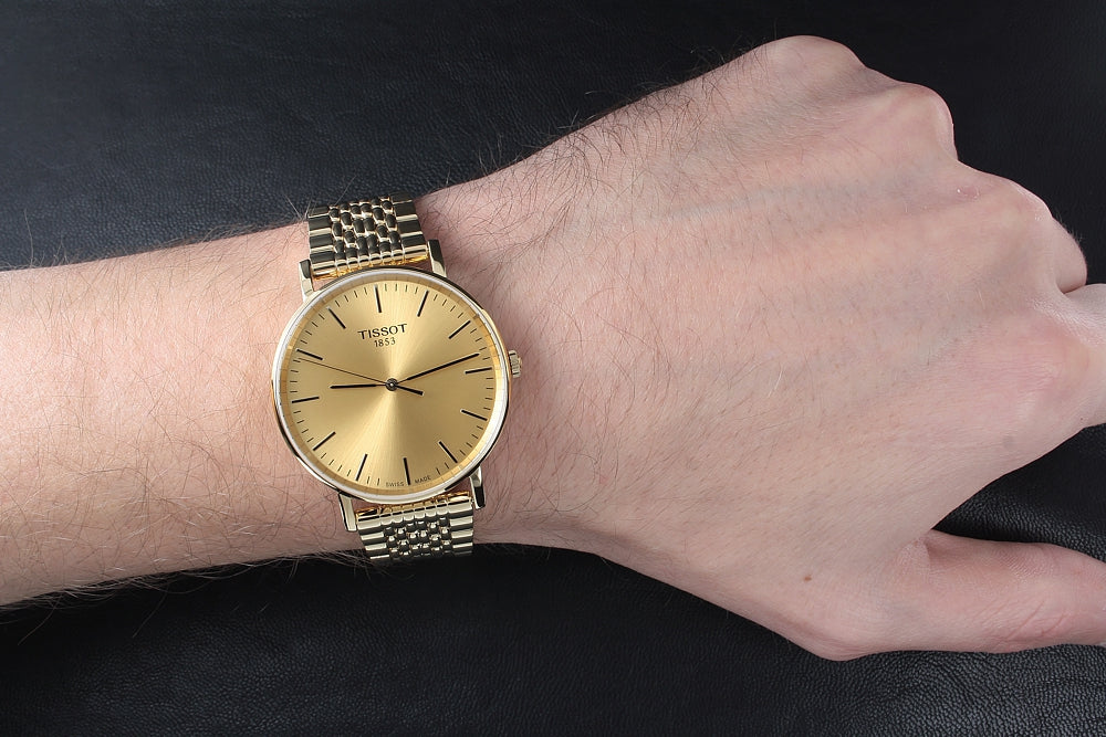  Shop Authentic Tissot T Classic Everytime Medium Gold Dial Gold Mesh Bracelet Watch For Men - T109.410.33.021.00 - Luxxuri