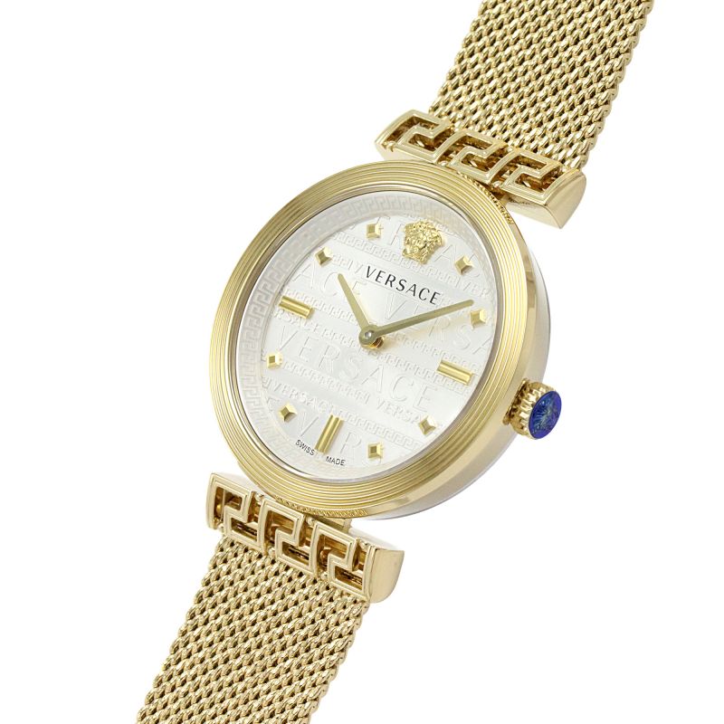  Shop Authentic Versace Meander Greca White Dial Gold Mesh Bracelet Watch for Women - VELW00820 - Luxxuri