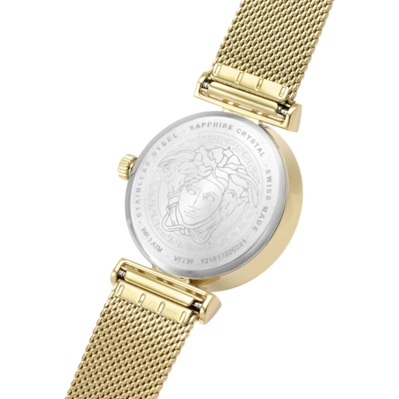  Shop Authentic Versace Meander Greca White Dial Gold Mesh Bracelet Watch for Women - VELW00820 - Luxxuri