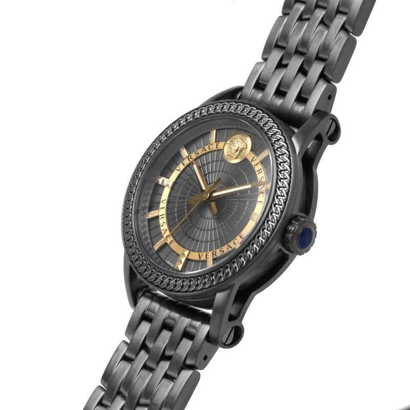  Shop Authentic Versace Viamond Quartz Black Dial Grey Steel Strap Watch For Men - VEPO00520 - Luxxuri