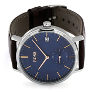  Shop Authentic Hugo Boss Corporal Blue Dial Brown Leather Strap Watch for Men - 151363 - Luxxuri