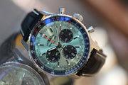  Shop Authentic Breitling Navitimer B01 Chronograph 43 Green Dial Black Leather Strap Watch for Men - AB0138241L1P1 - Luxxuri