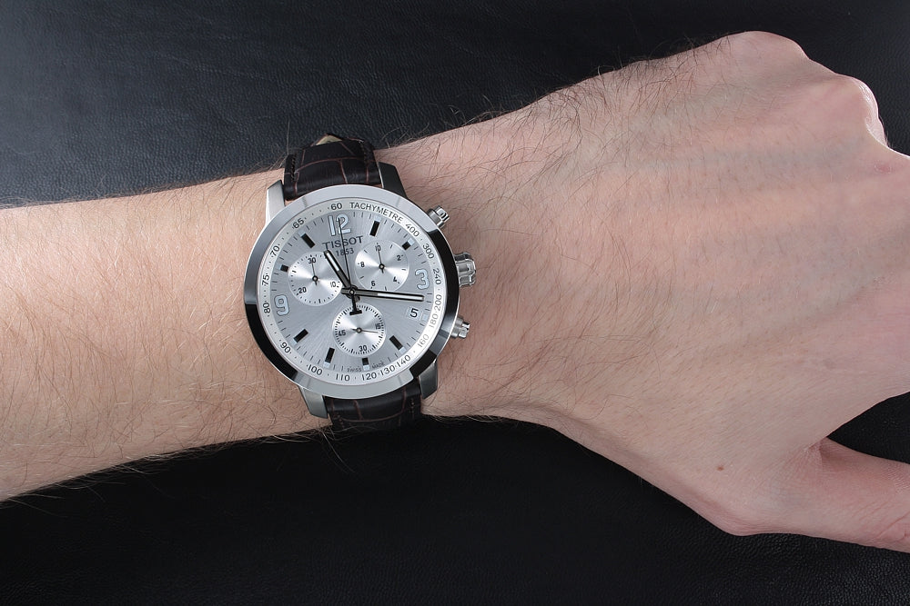  Shop Authentic Tissot PRC 200 Chronograph Silver Dial Brown Leather Strap Watch For Men - T055.417.16.037.00 - Luxxuri