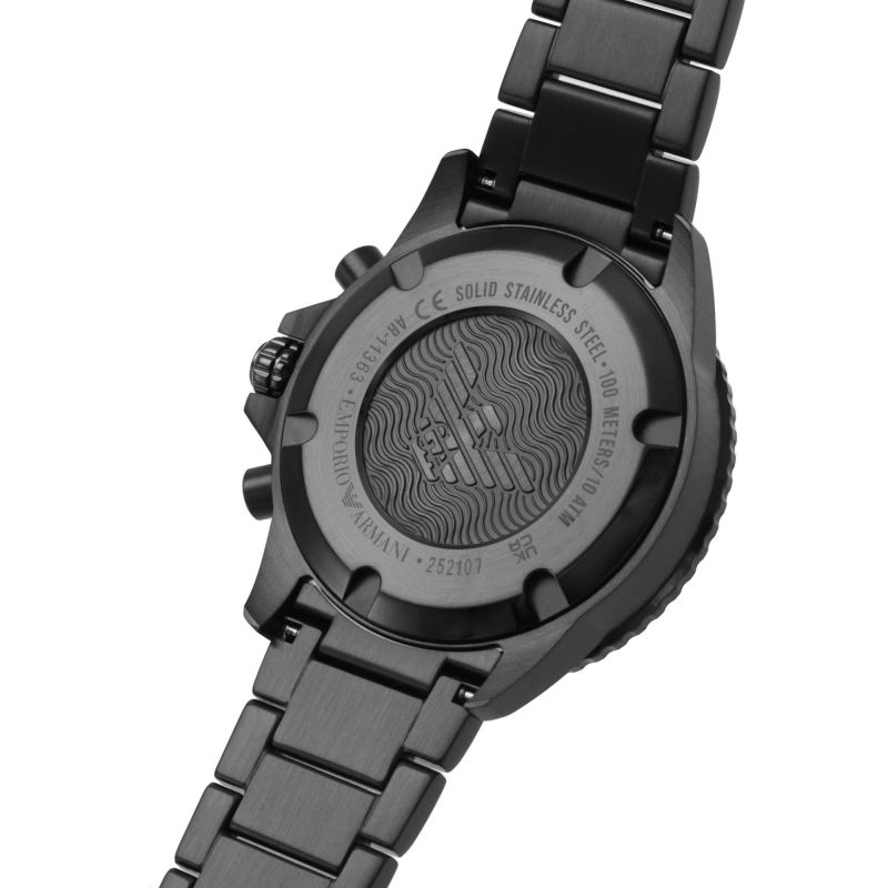  Shop Authentic Emporio Armani Diver Chronograph Black Dial Black Steel Strap Watch For Men - AR11363 - Luxxuri