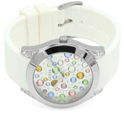  Shop Authentic Guess Wanderlust Crystals Silver Dial White Rubber Strap Watch for Women - W1059L1 - Luxxuri