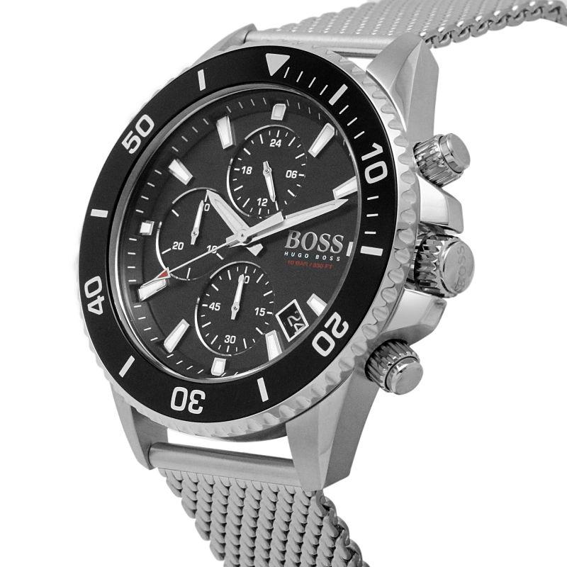  Shop Authentic Hugo Boss Admiral Black Dial Silver Mesh Bracelet Watch for Men - 1513904 - Luxxuri