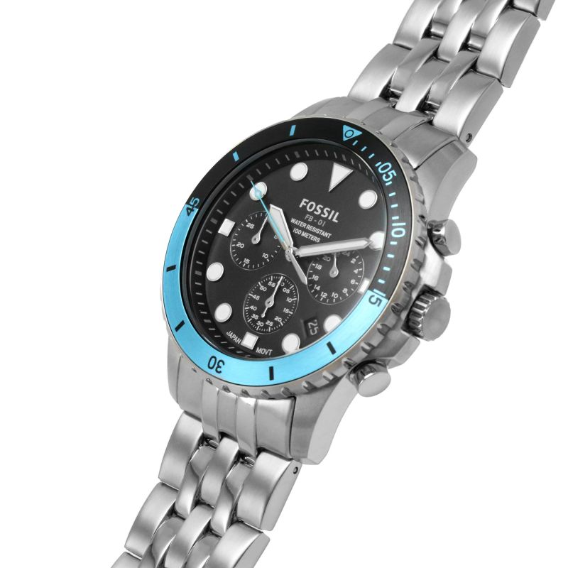  Shop Authentic Fossil FB-01 Chronograph Black Dial Silver Steel Strap Watch for Men - FS5827 - Luxxuri