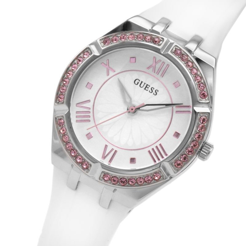  Shop Authentic Guess Sparkling Silver Dial White Rubber Strap Watch For Women - GW0032L1 - Luxxuri